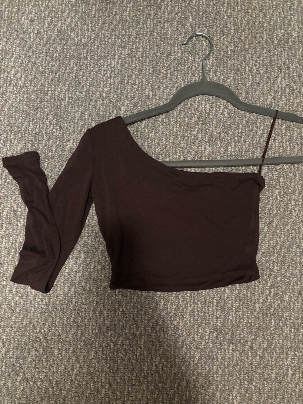 naked wardrobe One-Shoulder Long Sleeve Crop Top - Dark Brown